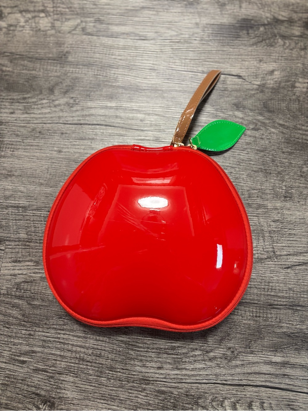Apple-Shaped Red Patent Wristlet Clutch with Make-up